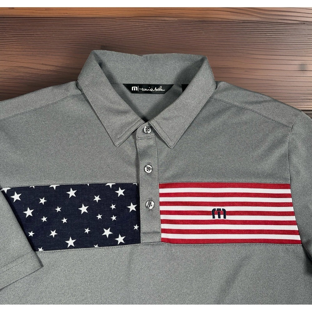 Travis Mathew USA Flag Polo Shirt Men M Performance Golf Athletic *EUC
